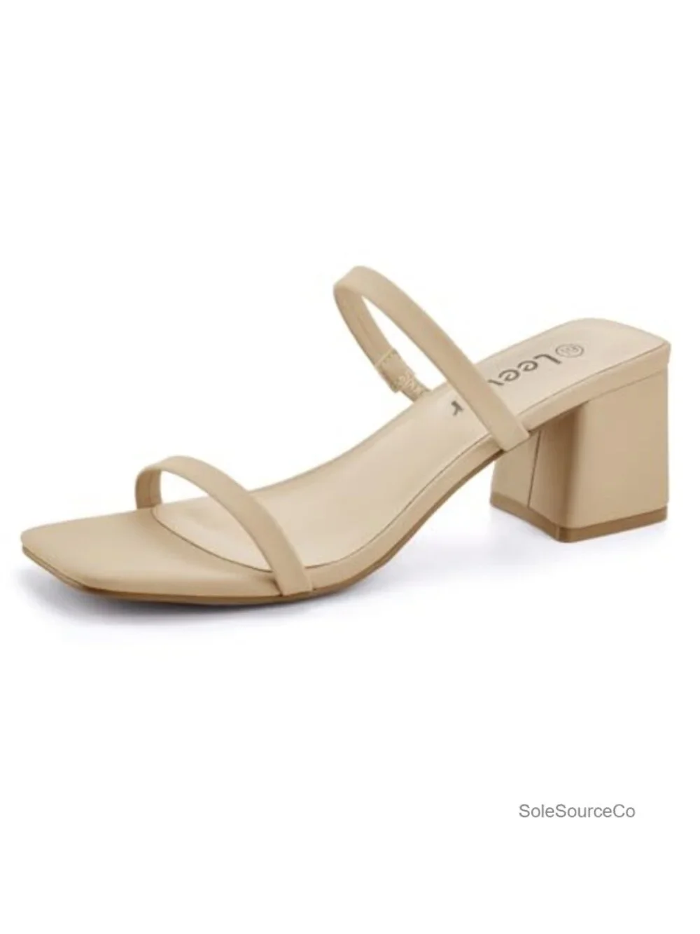 Square Toe Heeled Sandals with Ankle Strap - Low Block Heels for Women